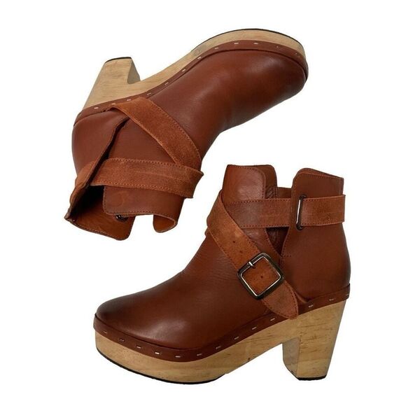 Free People Bungalow Clog Boots womens 6 ankle platform chestnut wrap buckle NEW - Picture 7 of 15